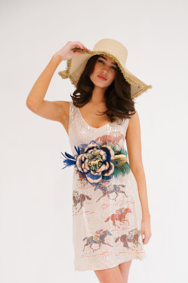 Off to The Races Sleeveless Sequin Dress Large / with Belt
