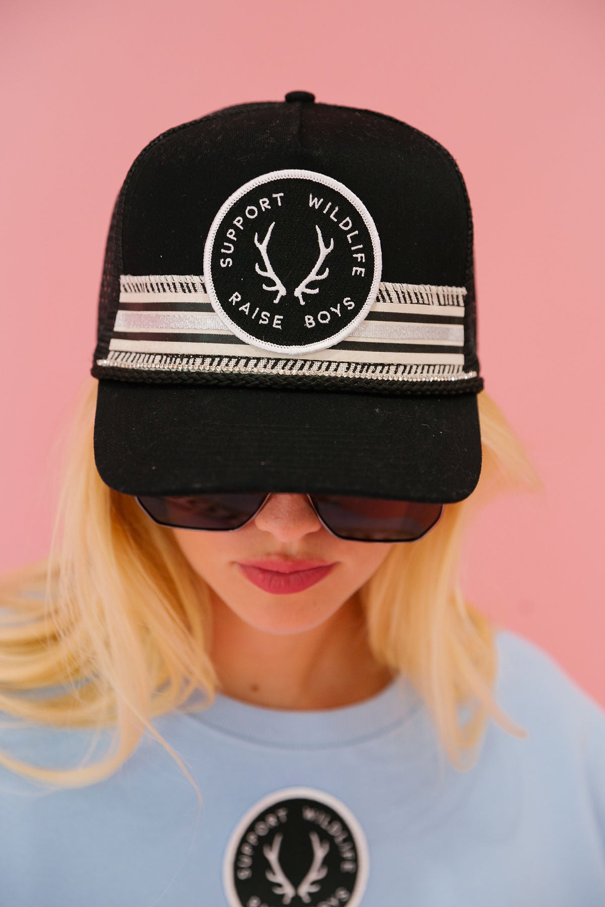 SUPPORT WILDLIFE RAISE BOYS BLACK TRUCKER HAT HAT Judith March