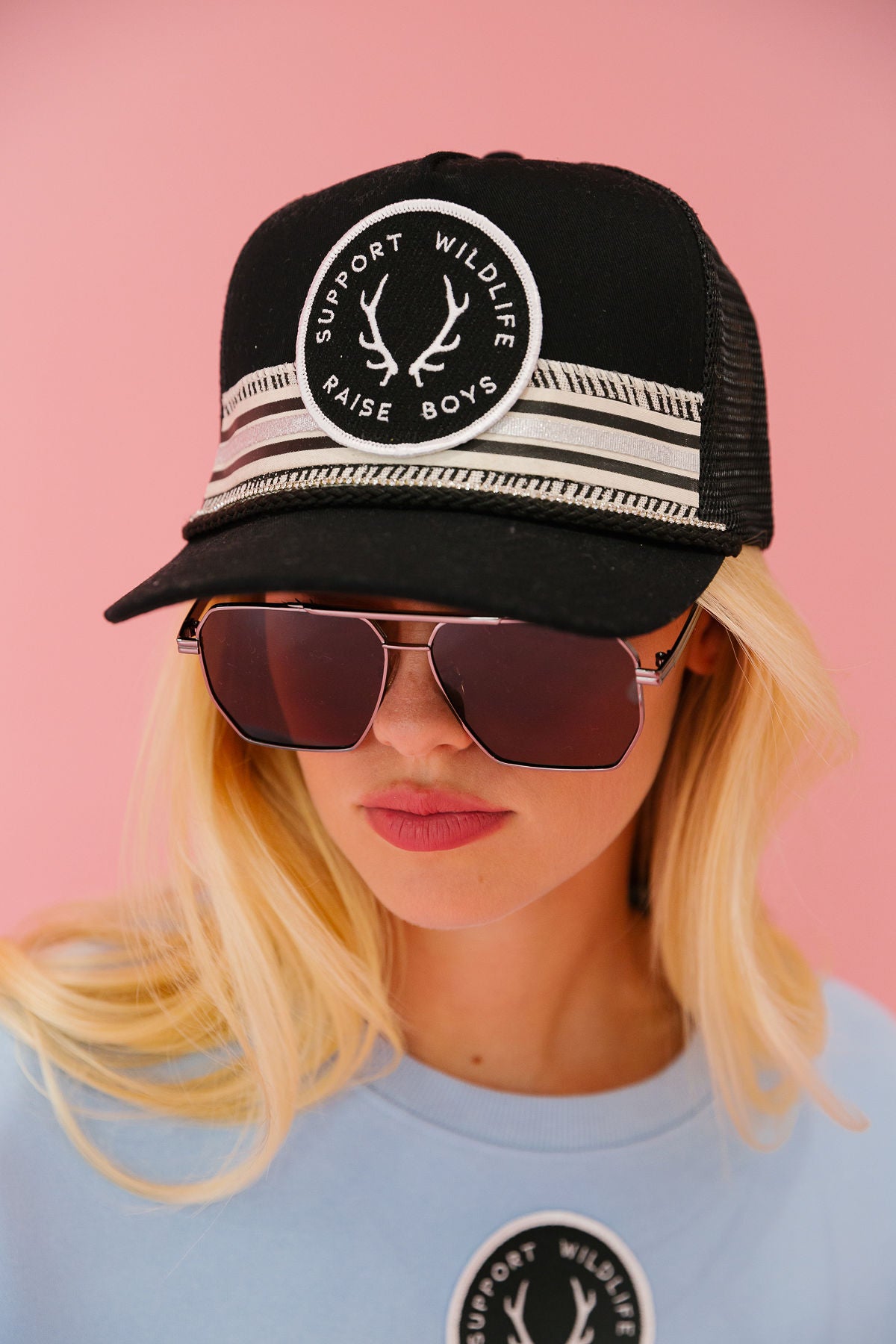SUPPORT WILDLIFE RAISE BOYS BLACK TRUCKER HAT HAT Judith March