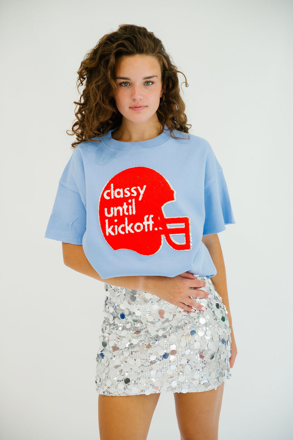 CLASSY UNTIL KICKOFF HELMET BLUE SLEEVELESS PULLOVER PULLOVER Judith March