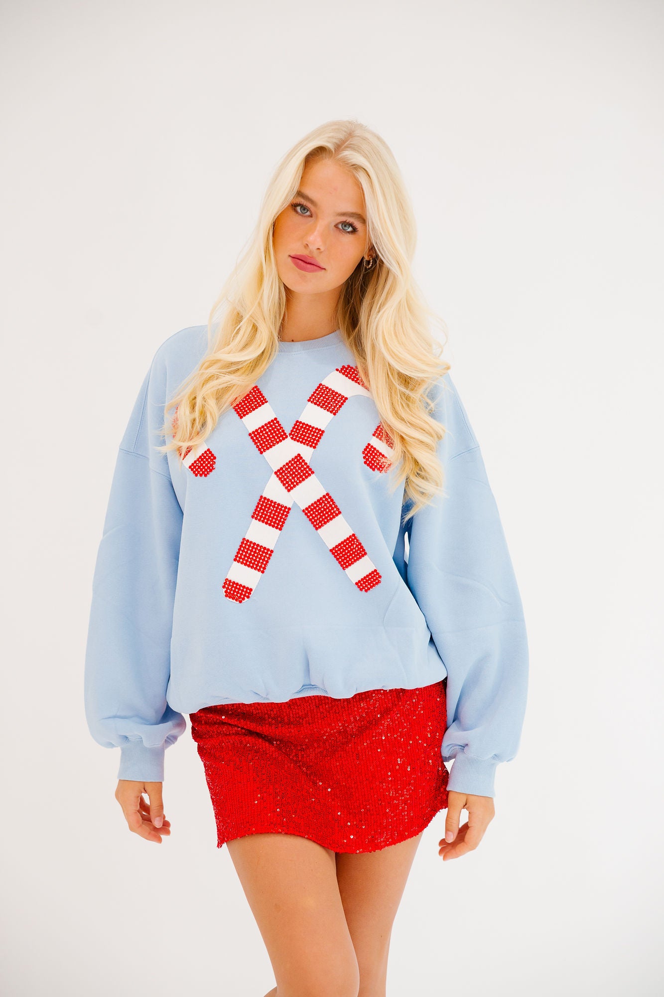 CANDY CANE SEASON BLUE PULLOVER PULLOVER Judith March
