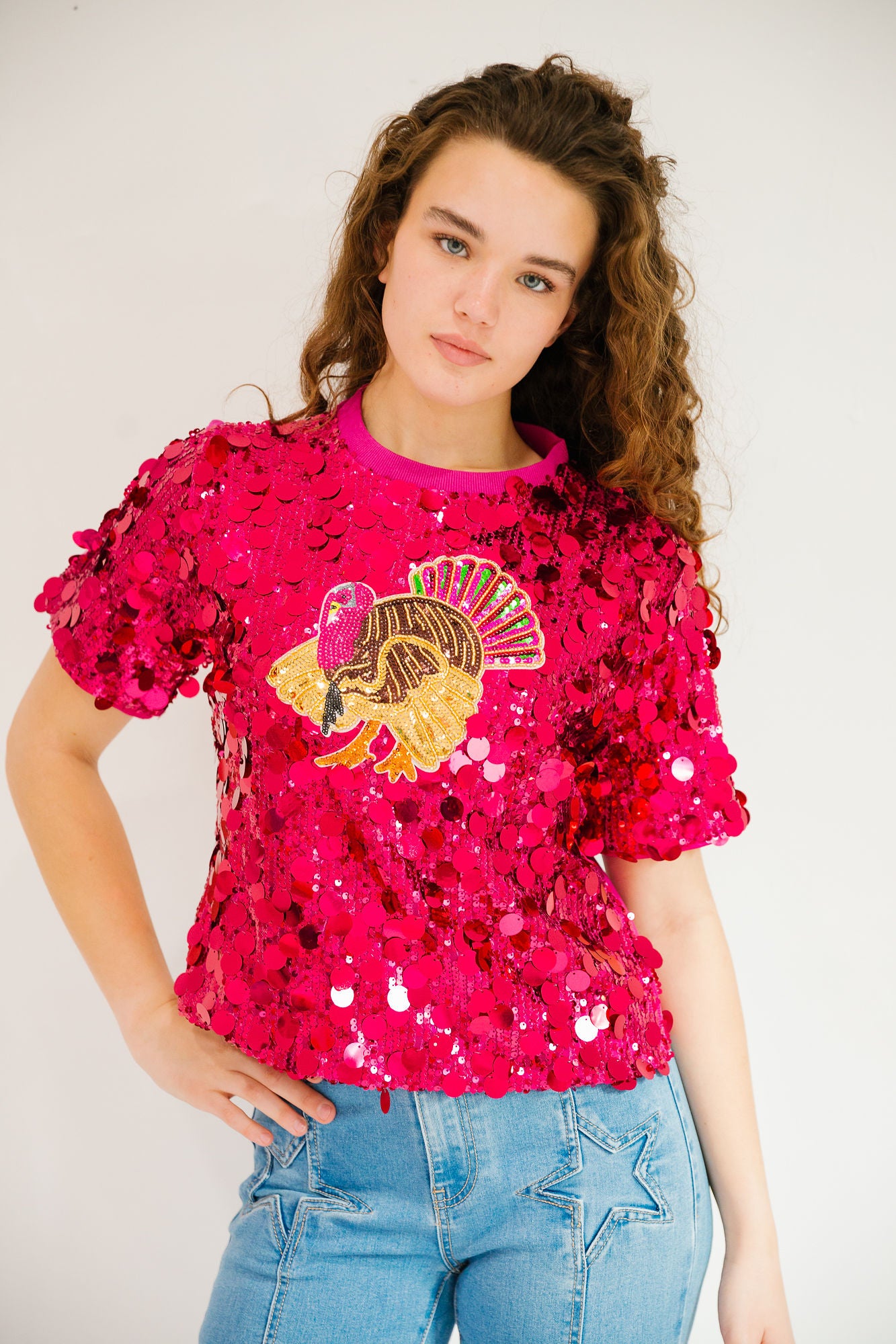 *TURKEY PINK SEQUIN TOP - MEDIUM PULLOVER Judith March