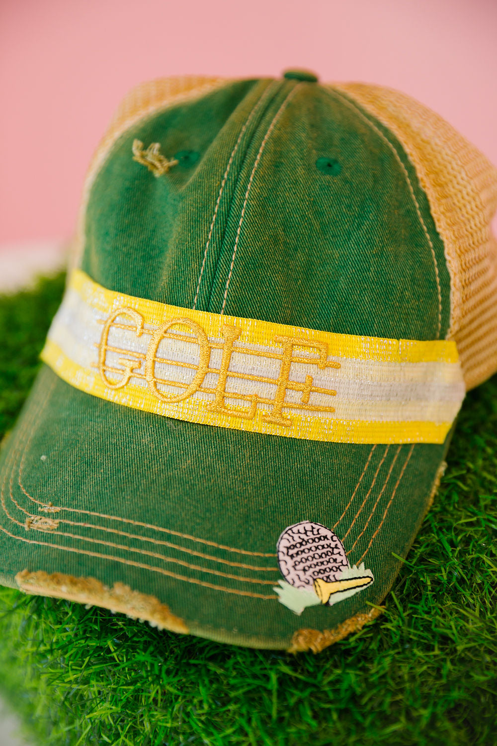 GOLF RIBBON GREEN DISTRESSED HAT HAT Judith March