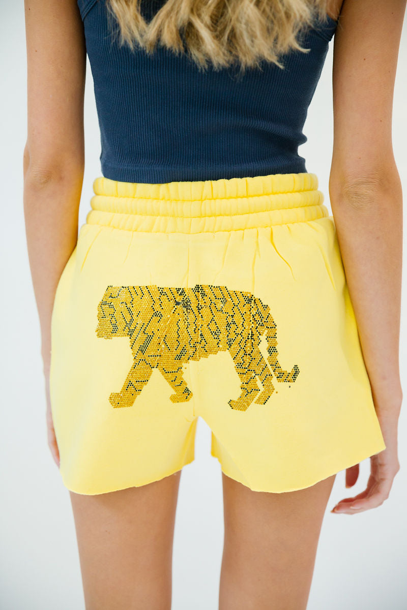 YELLOW SEQUIN TIGER LOUNGE SHORTS gameday23 Judith March