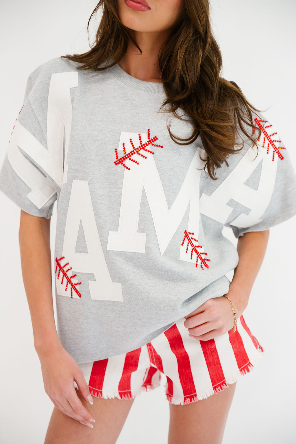 MAMA BASEBALL GREY SLEEVELESS PULLOVER PULLOVER Judith March