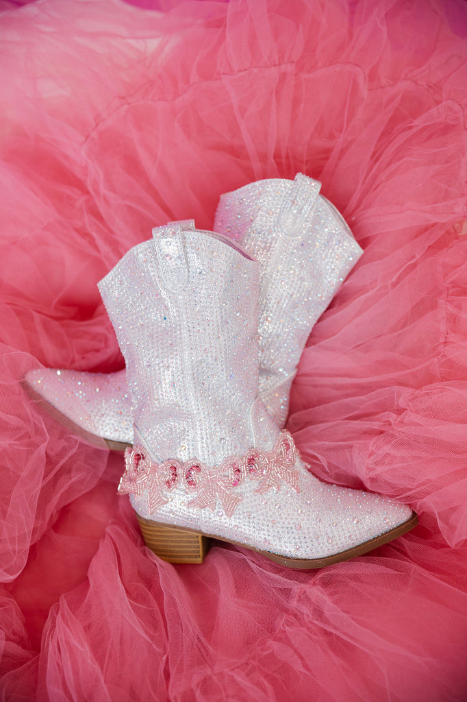 MINI KIDS BEADED BOW SILVER BOOTS