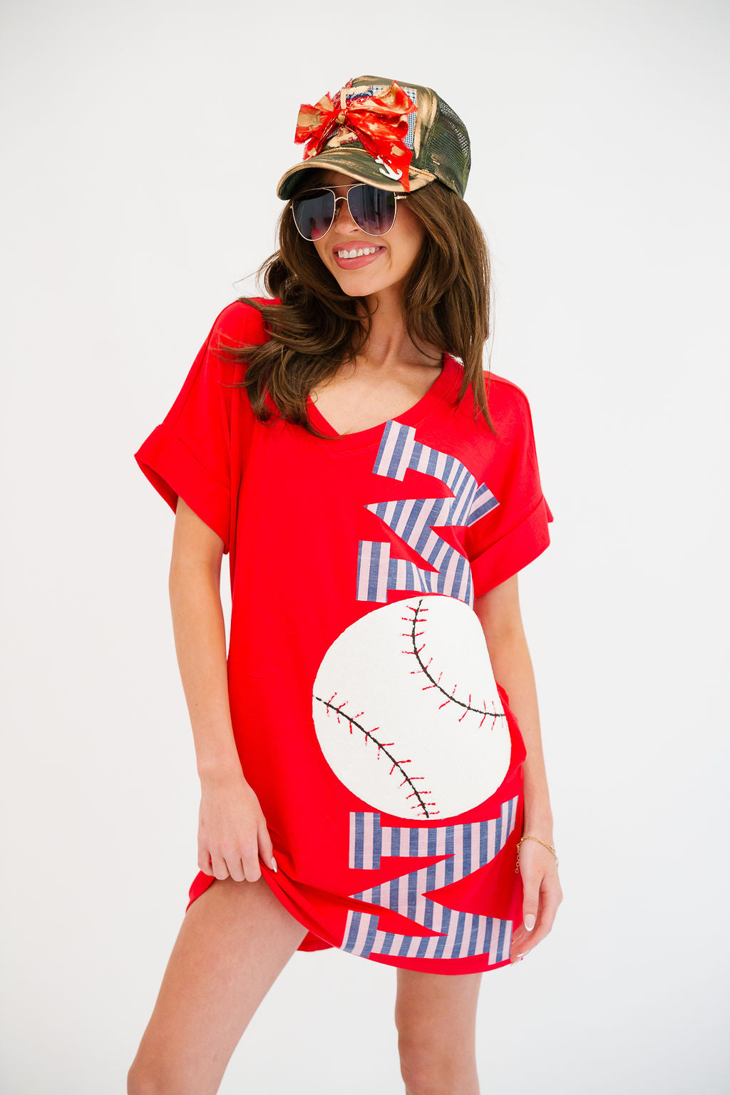 MOM BASEBALL RED T-SHIRT DRESS WITH POCKETS X-LARGE MOM BASEBALL RED T-SHIRT DRESS WITH POCKETS X-LARGE