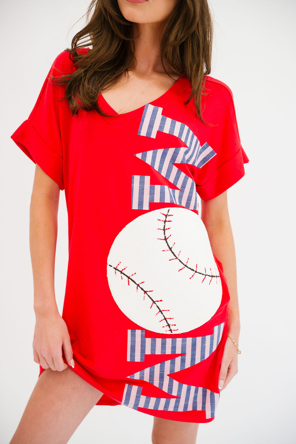 MOM BASEBALL RED T-SHIRT DRESS WITH POCKETS X-LARGE