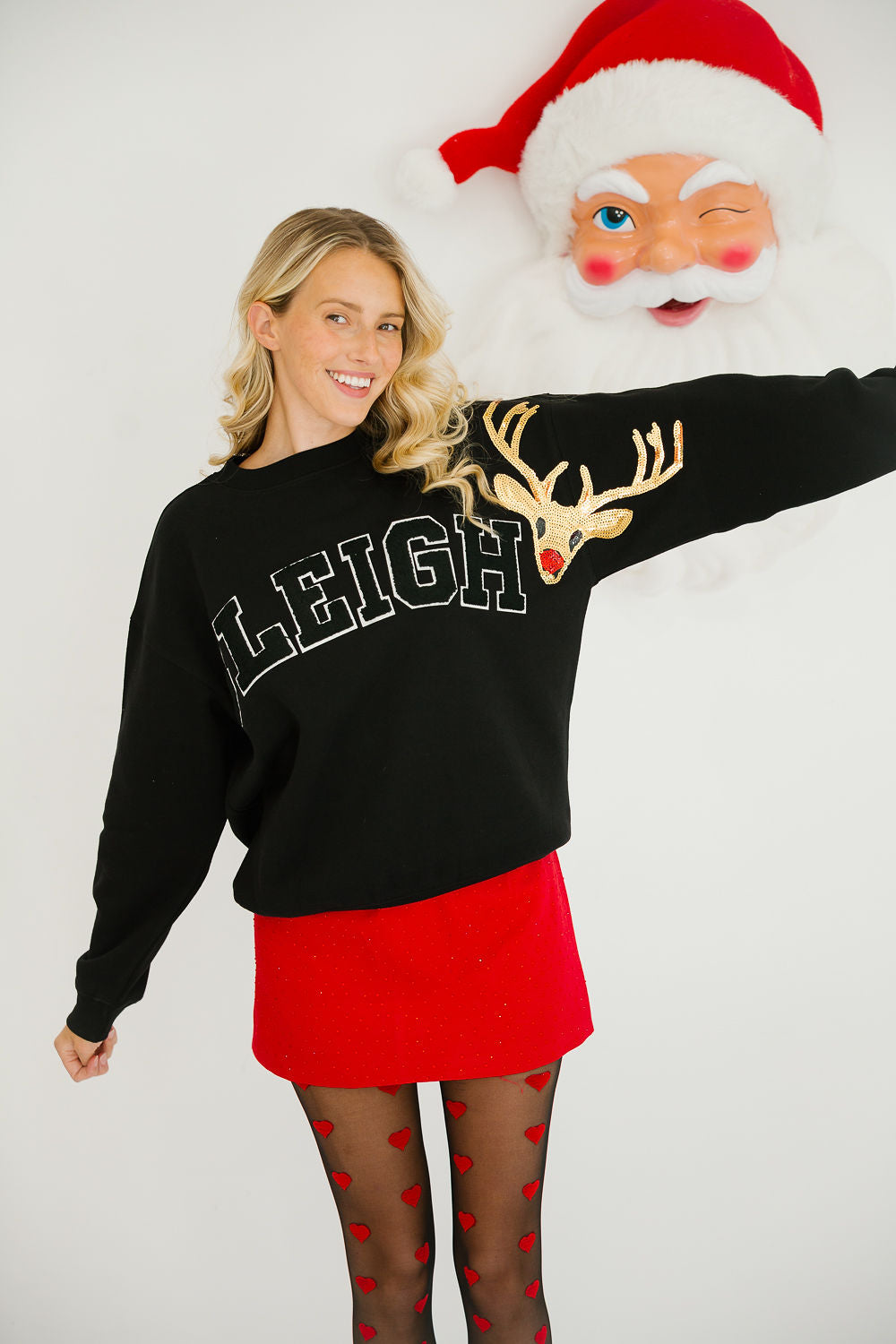 SLEIGH RUDOLPH BLACK VARSITY PULLOVER PULLOVER Judith March