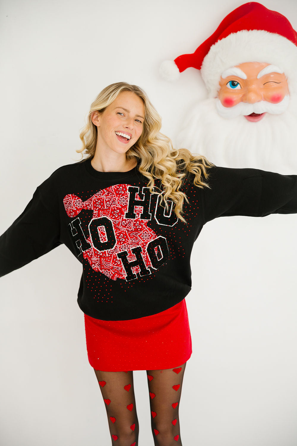 HO HO HO RHINESTONE BLACK PULLOVER PULLOVER Judith March