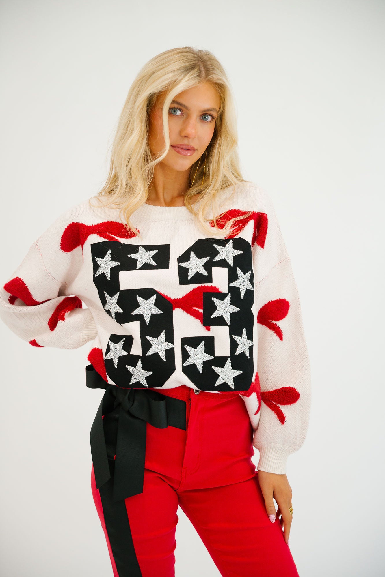 CUSTOM NUMBER BOW SWEATER PULLOVER Judith March