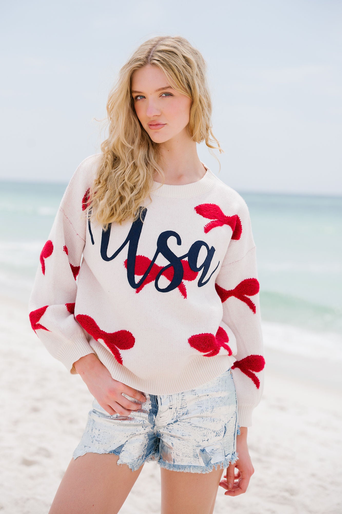 USA RED BOW SWEATER SWEATER Judith March