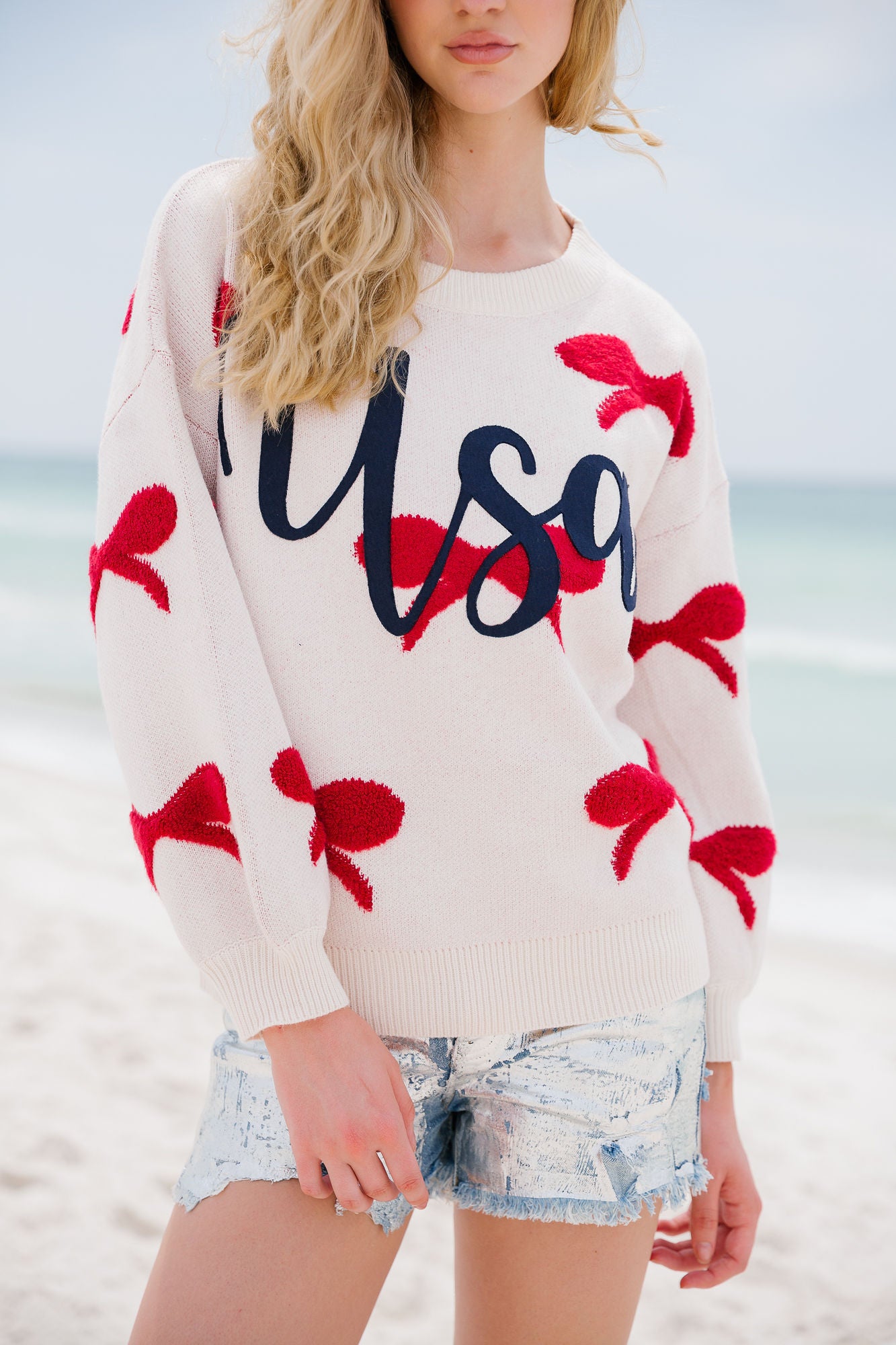 USA RED BOW SWEATER SWEATER Judith March