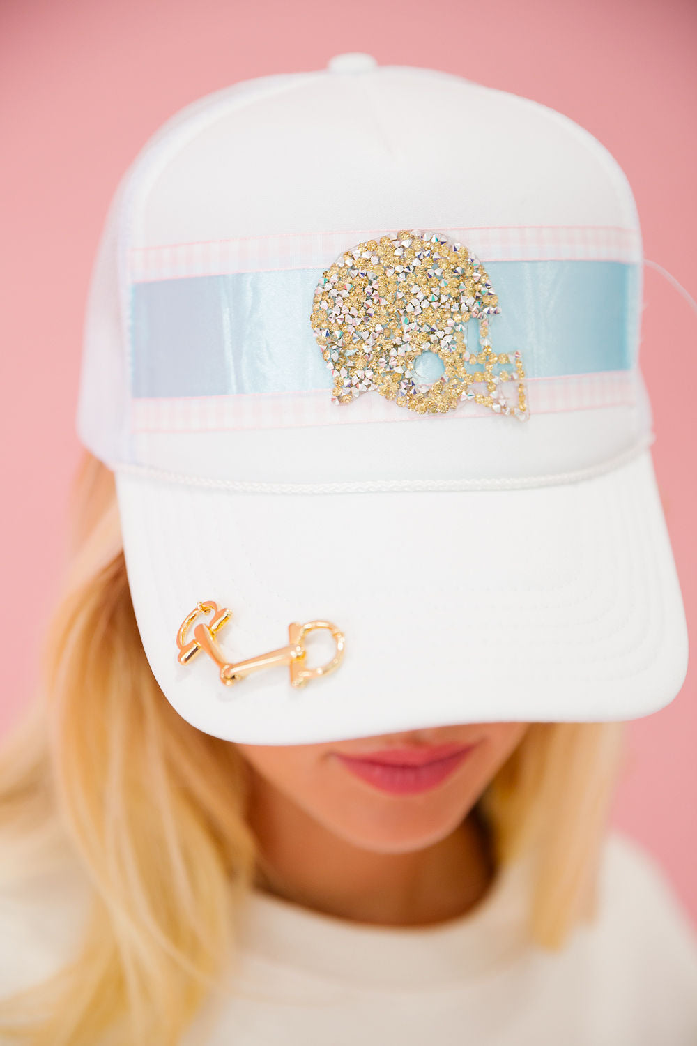 LET'S HUDDLE WHITE TRUCKER HAT TRUCKER HAT Judith March