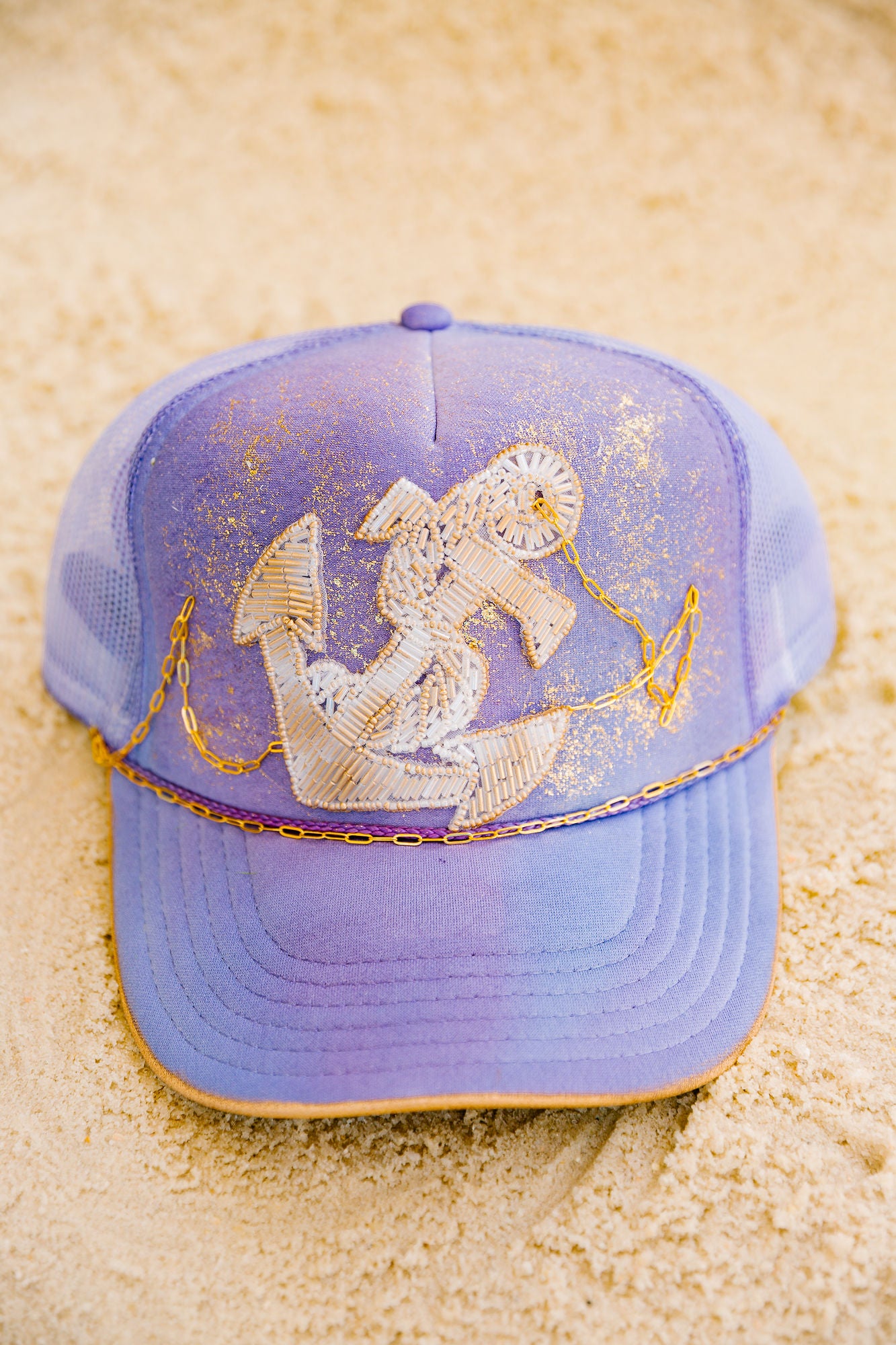 BEADED ANCHOR GLITTER TRUCKER HAT TRUCKER HAT Judith March