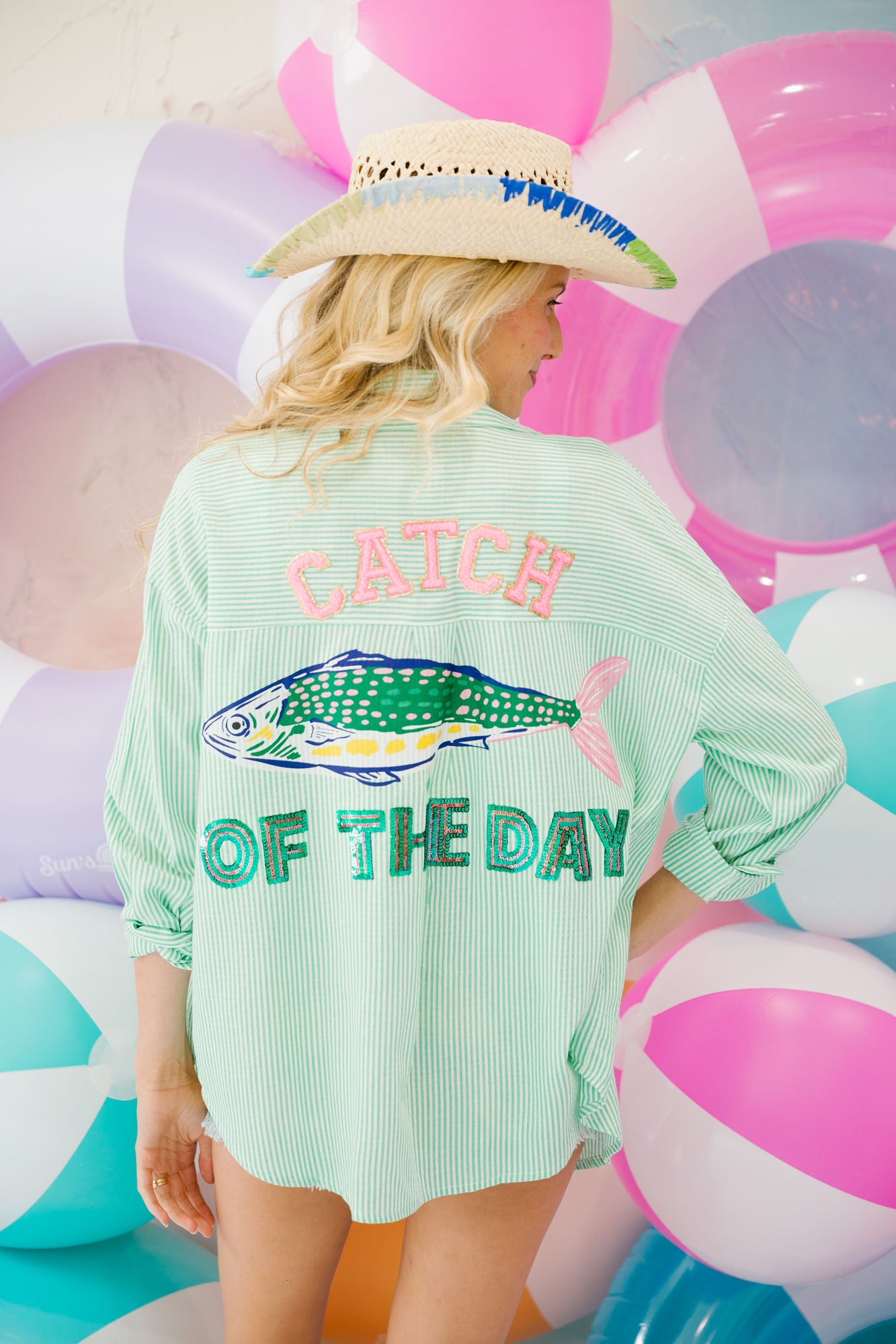 CATCH OF THE DAY GREEN STRIPED BUTTON DOWN SWEATER Judith March