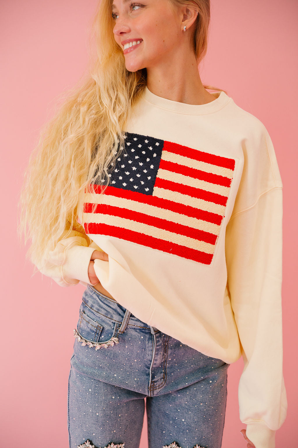 FLAG PATCH CREAM PULLOVER pullover Judith March