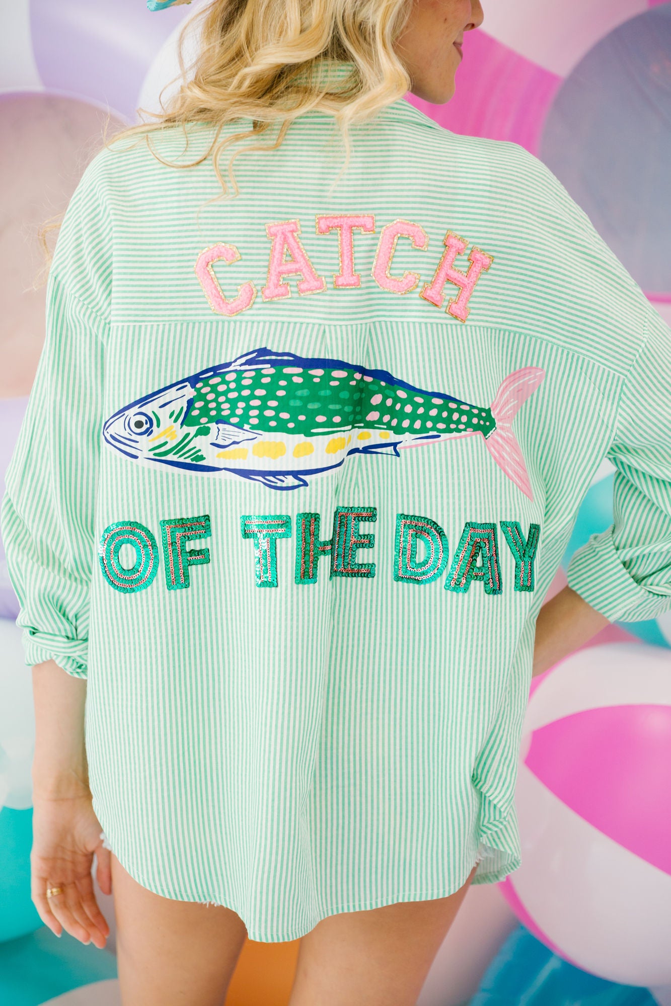 CATCH OF THE DAY GREEN STRIPED BUTTON DOWN SWEATER Judith March