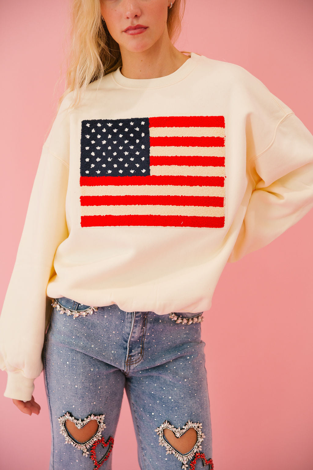 FLAG PATCH CREAM PULLOVER pullover Judith March