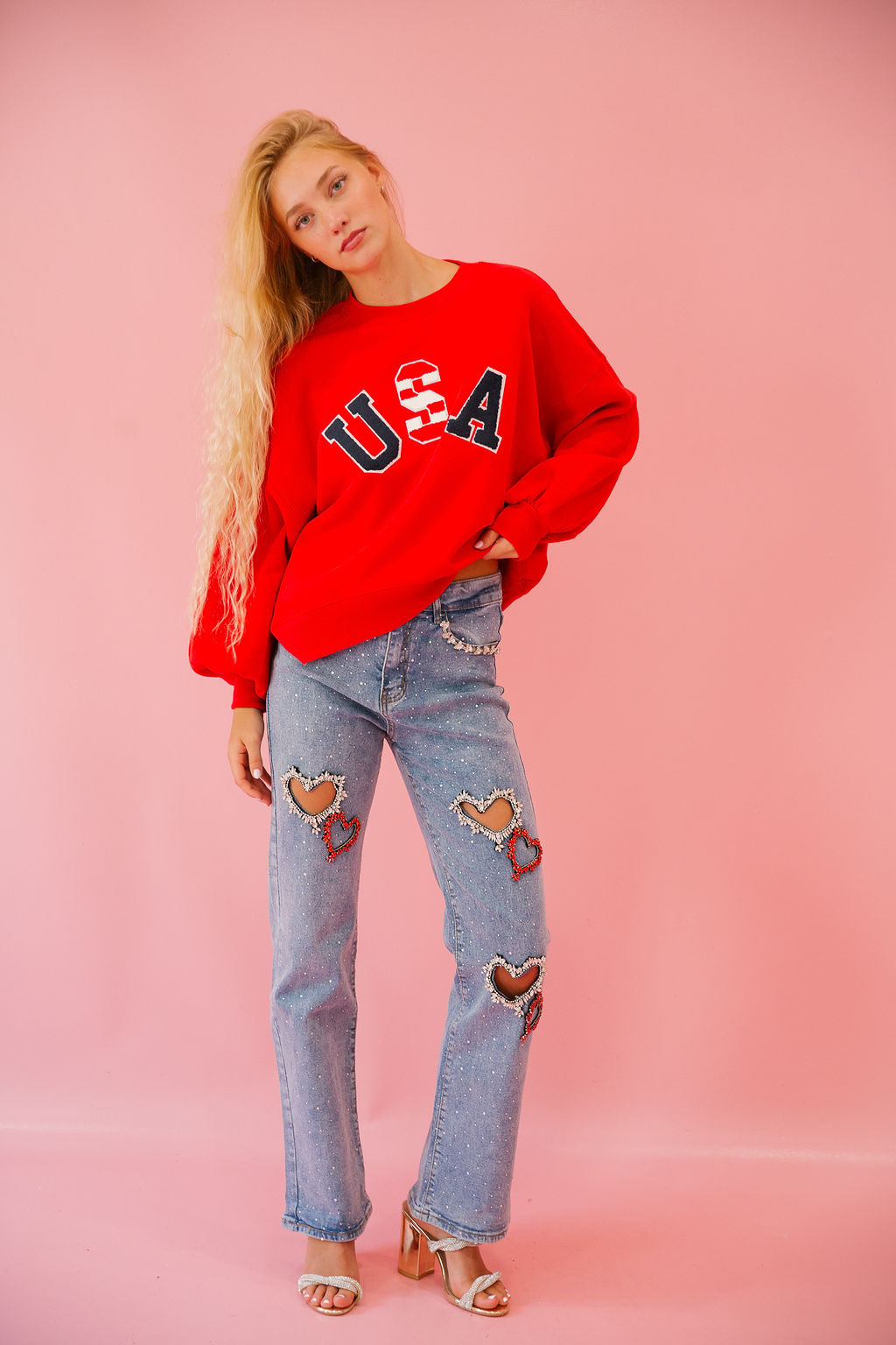 BORN IN THE USA RED PULLOVER pullover Judith March