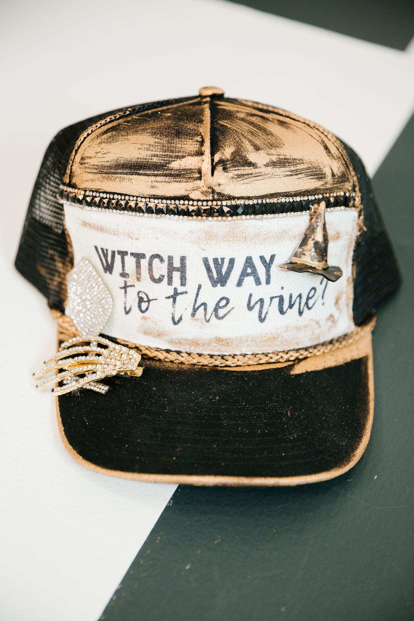 WITCH WAY TO THE WINE TRUCKER HAT TRUCKER HAT Judith March
