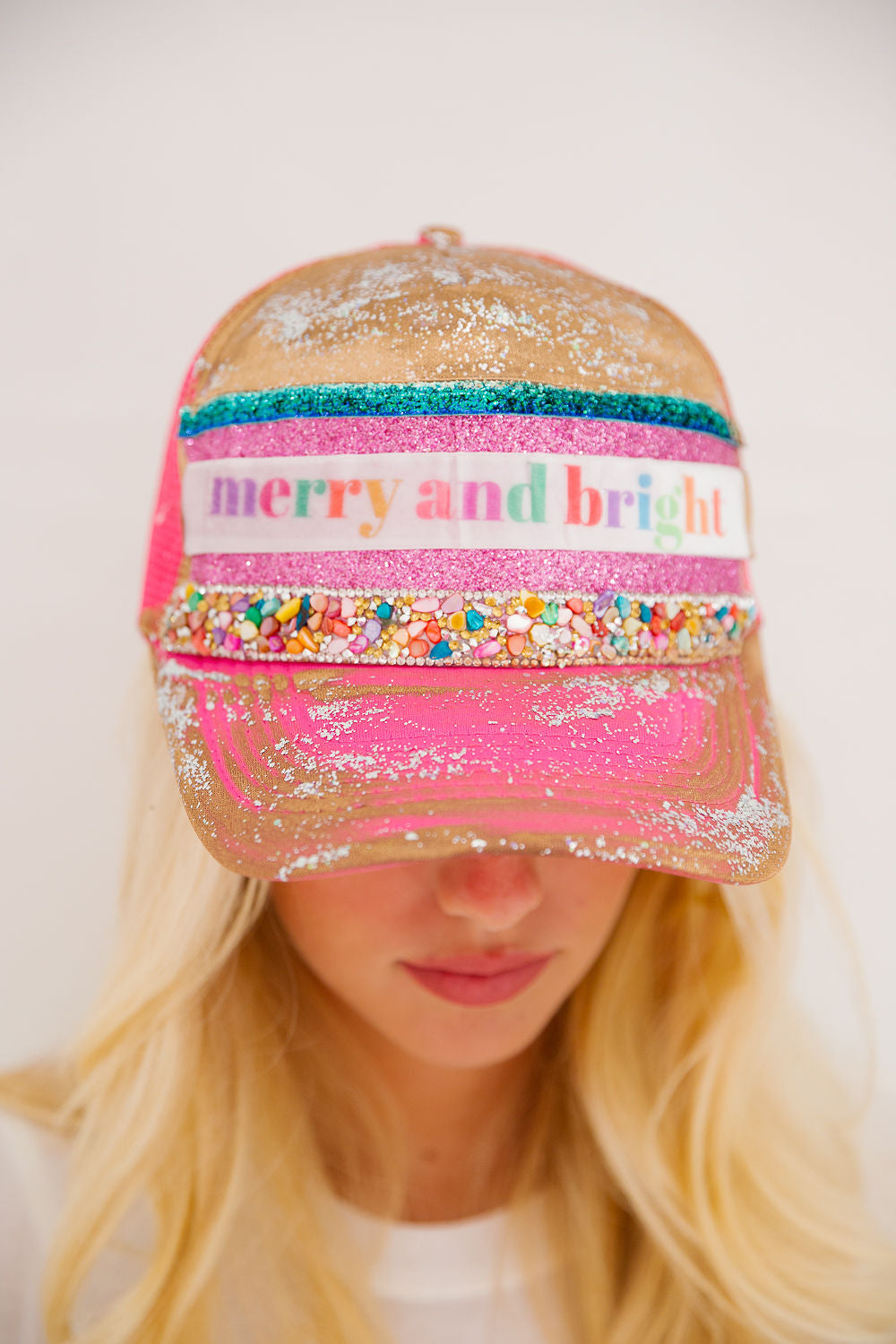 MERRY AND BRIGHT GLITTER TRUCKER HAT HAT Judith March