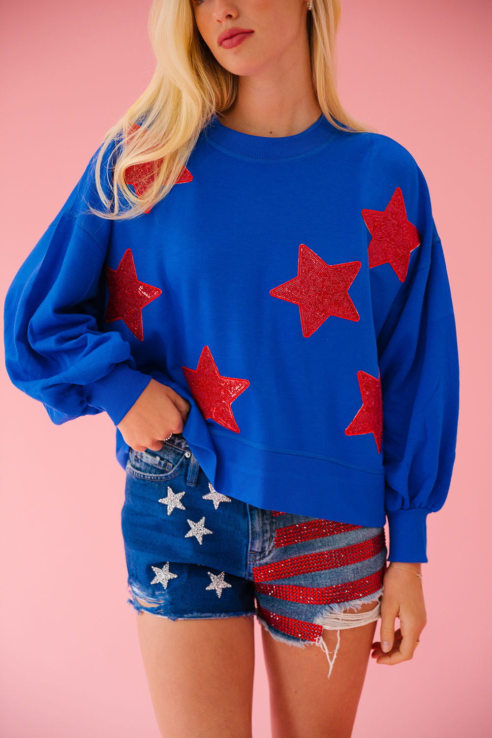 USA SEQUIN STARS ROYAL PULLOVER pullover Judith March