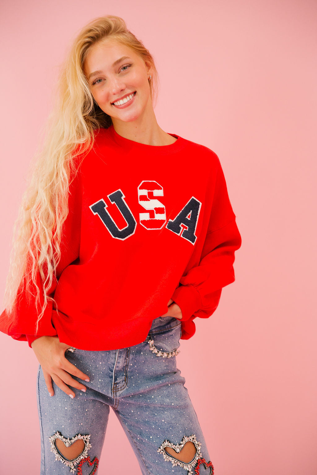 BORN IN THE USA RED PULLOVER pullover Judith March