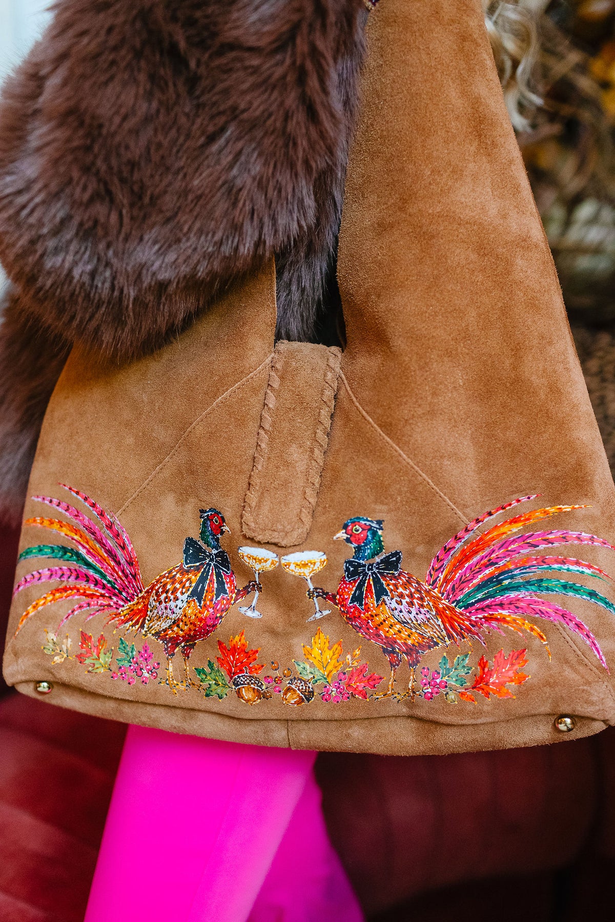 PHEASANT AFTER FIVE SUEDE BAG (ONE OF A KIND) BAG Judith March