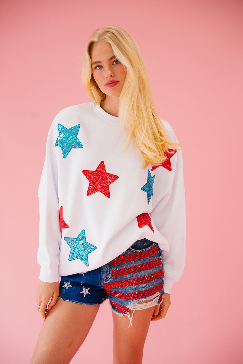 USA SEQUIN STARS WHITE PULLOVER pullover Judith March
