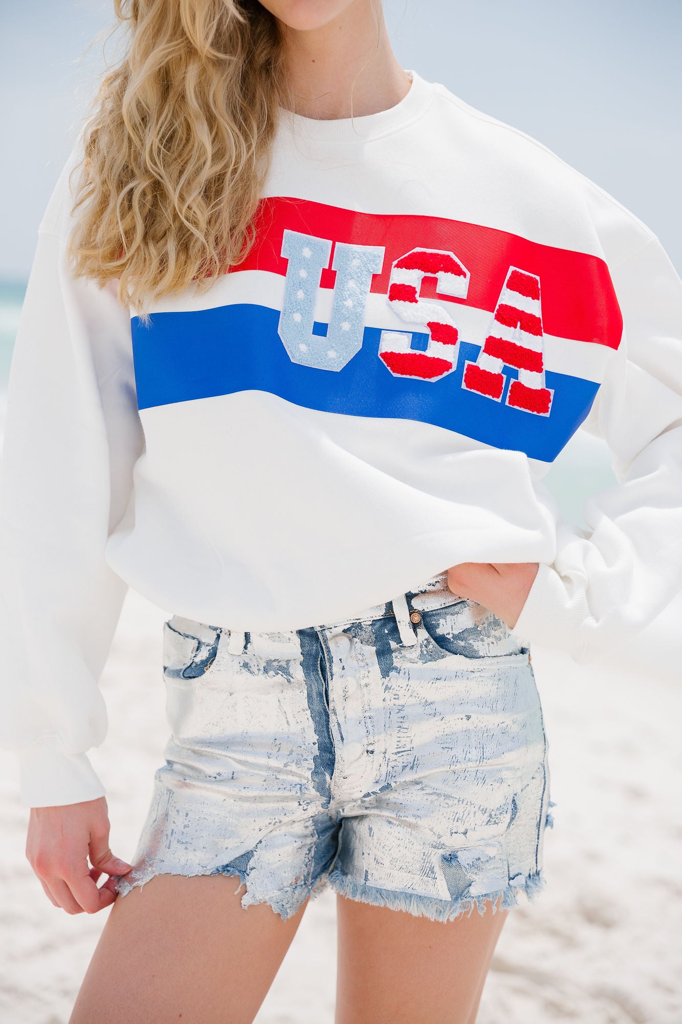 USA STRIPES WHITE PULLOVER PULLOVER Judith March