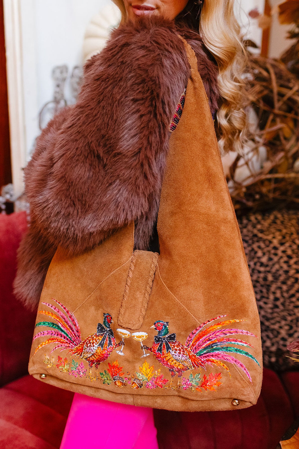 PHEASANT AFTER FIVE SUEDE BAG (ONE OF A KIND) BAG Judith March