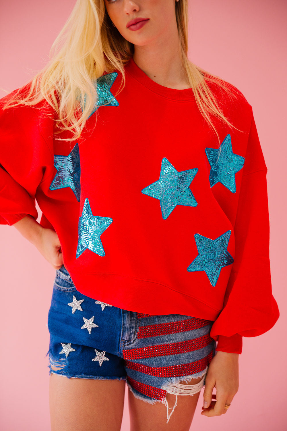 USA SEQUIN STARS RED PULLOVER pullover Judith March
