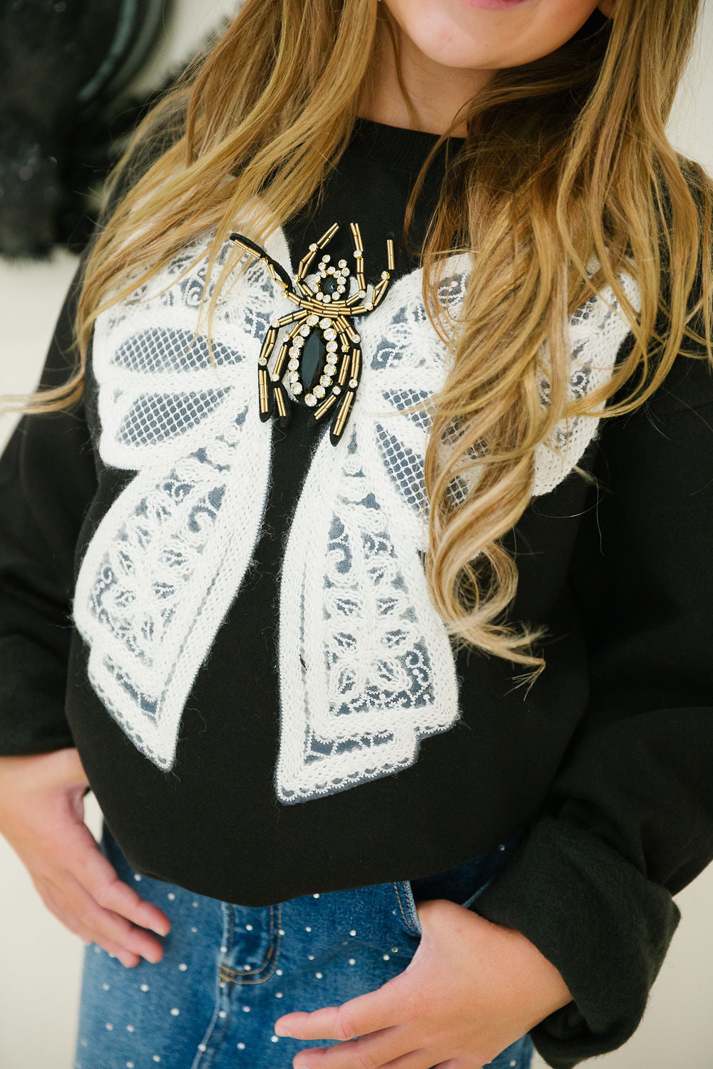 MINI KIDS SPIDER BOW BLACK PULLOVER PULLOVER Judith March