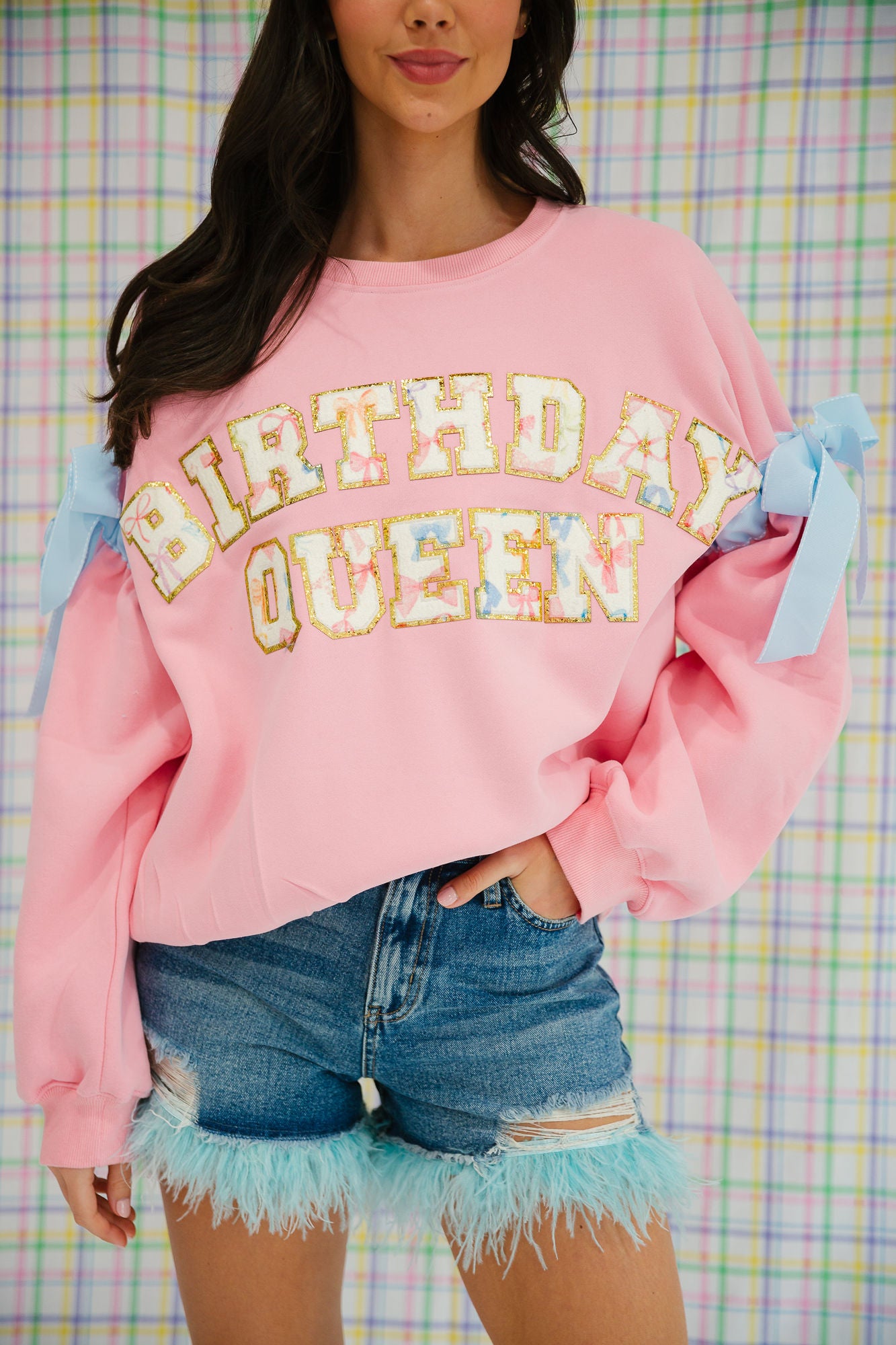 BIRTHDAY QUEEN RIBBON PINK PULLOVER pullover Judith March