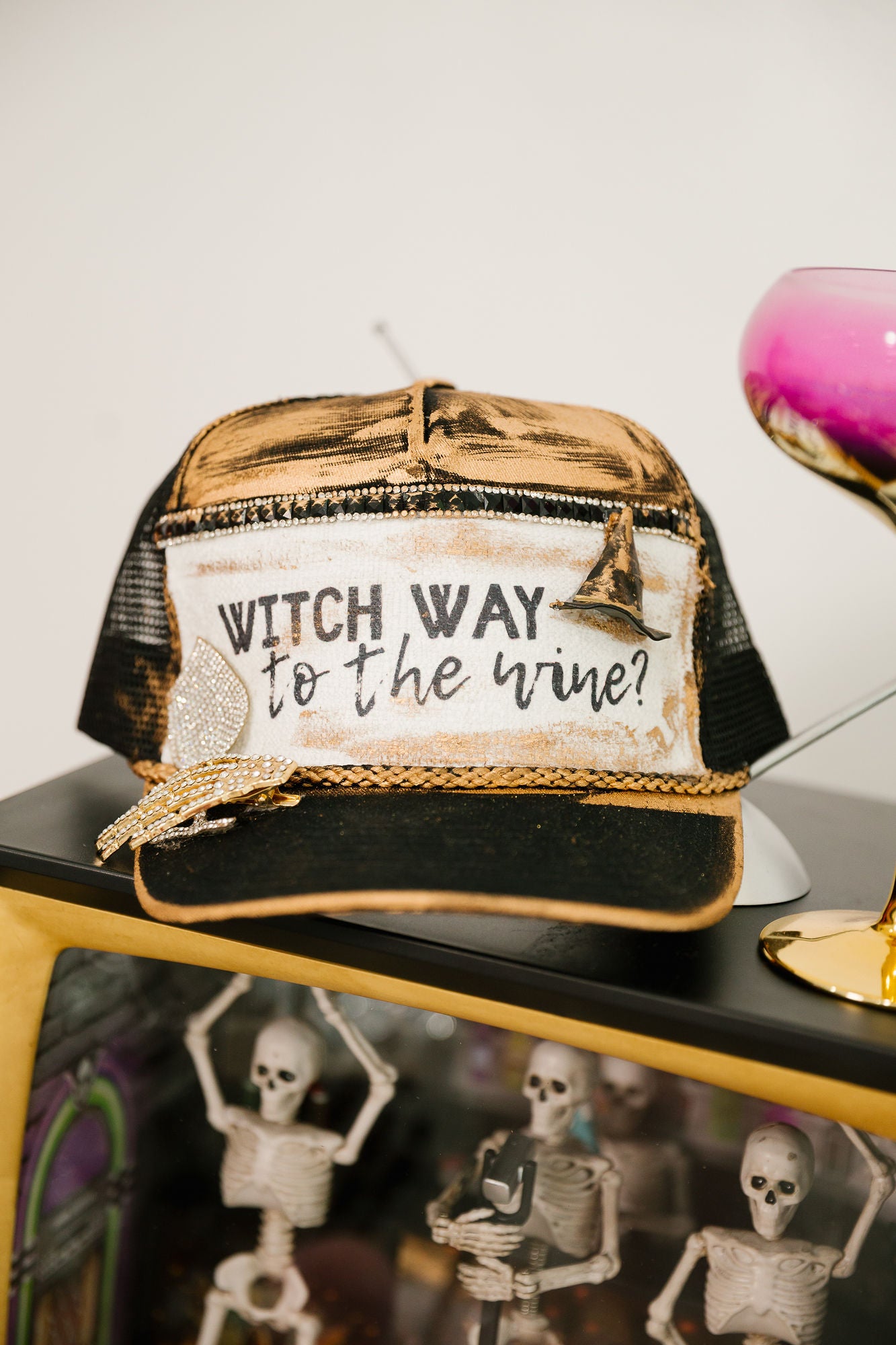 WITCH WAY TO THE WINE TRUCKER HAT TRUCKER HAT Judith March