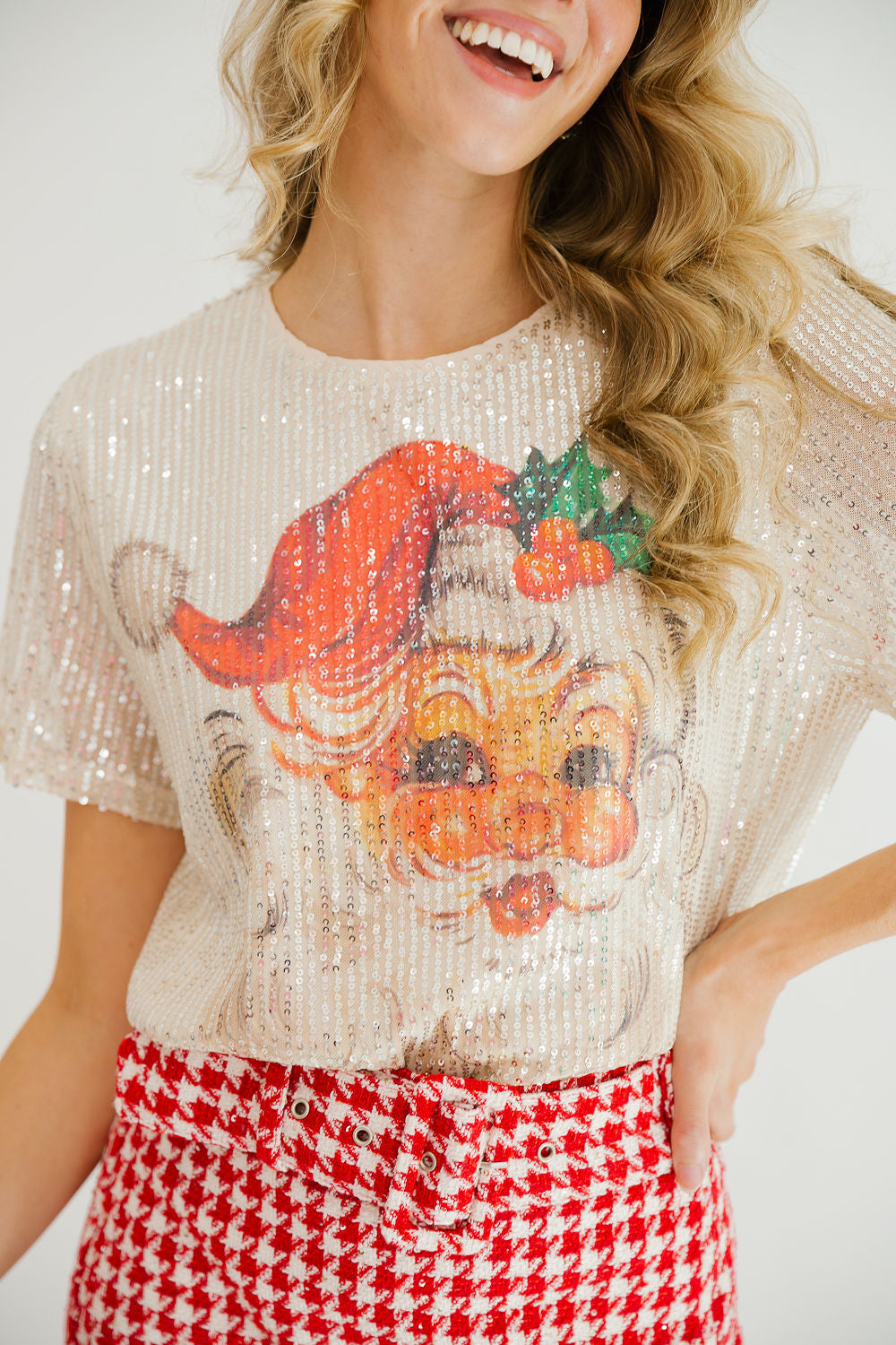 SANTA MISTLETOE SEQUIN TOP TOP Judith March