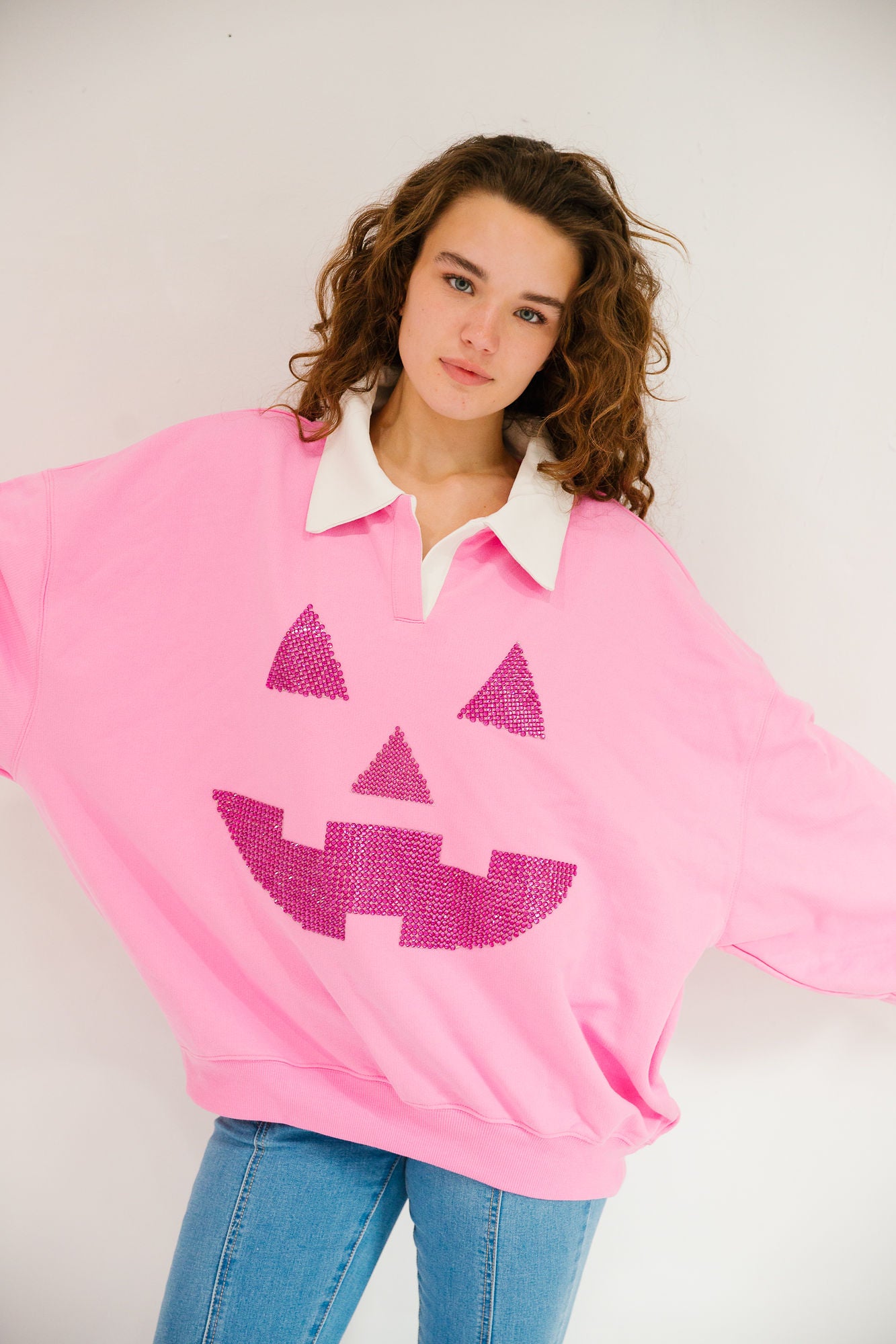 *JACK O' LANTERN PINK CREW NECK - LARGE PULLOVER Judith March