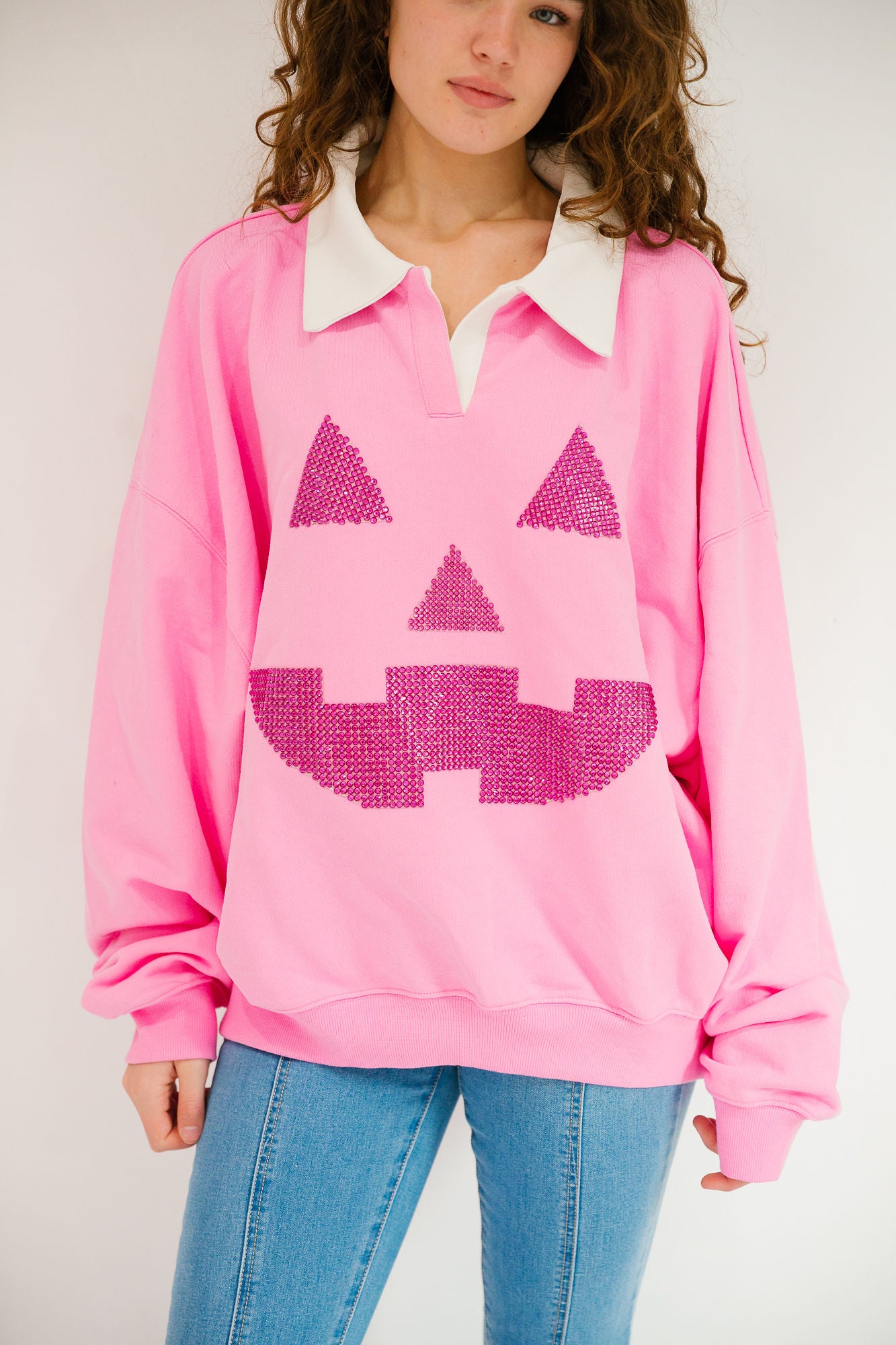 *JACK O' LANTERN PINK CREW NECK - LARGE PULLOVER Judith March