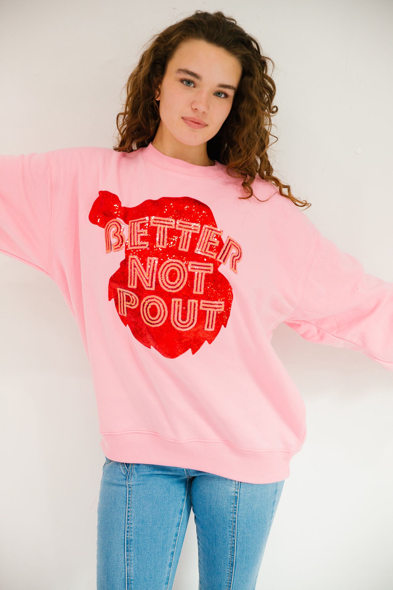*BETTER NOT POUT PINK PULLOVER - LARGE PULLOVER Judith March