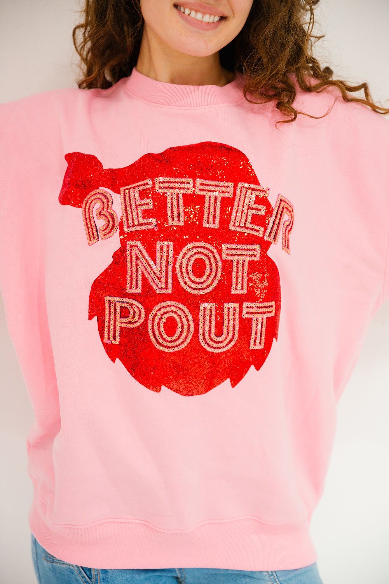 *BETTER NOT POUT PINK PULLOVER - LARGE PULLOVER Judith March