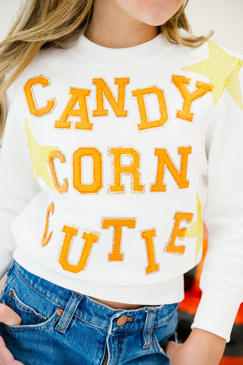 MINI KIDS CANDY CORN CUTIE WHITE PULLOVER PULLOVER Judith March