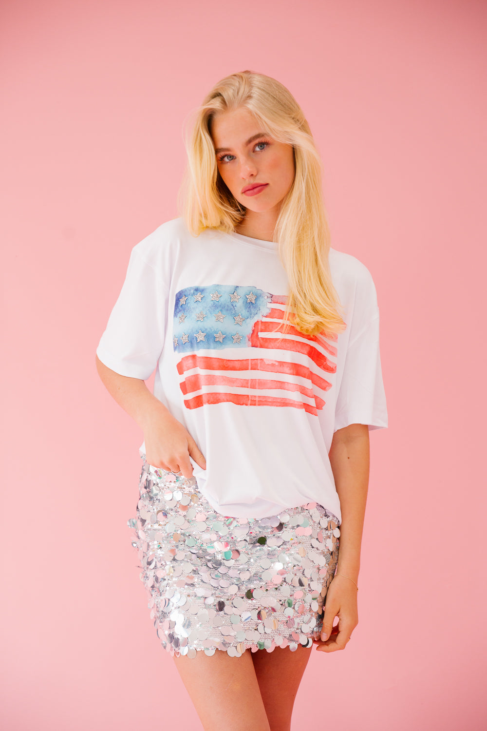 WATERCOLOR FLAG WHITE TEE Tee Judith March