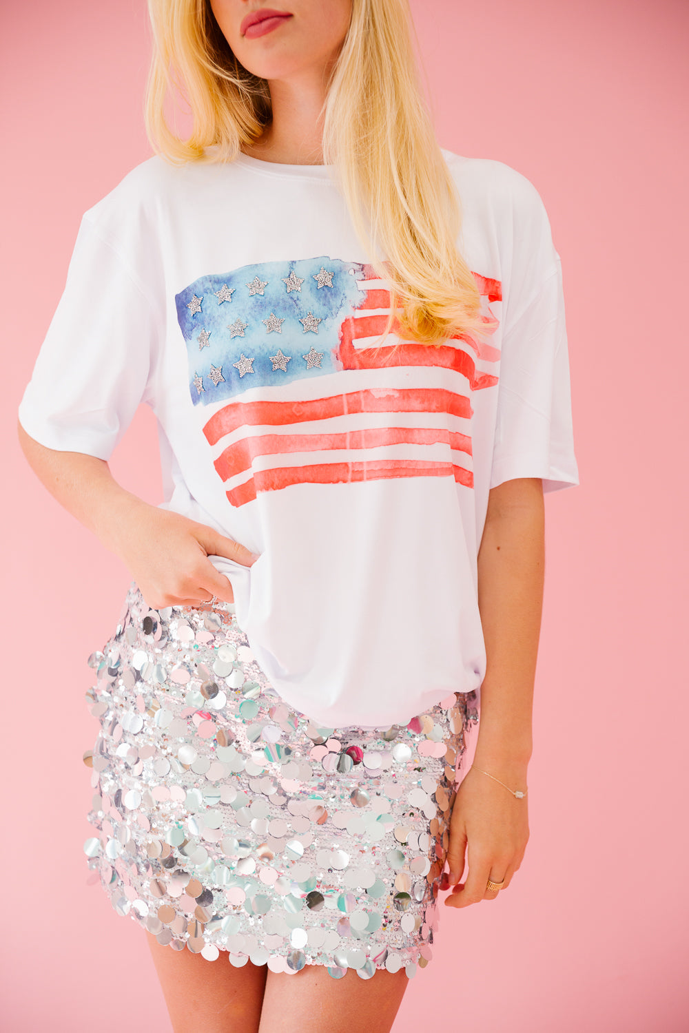 WATERCOLOR FLAG WHITE TEE Tee Judith March
