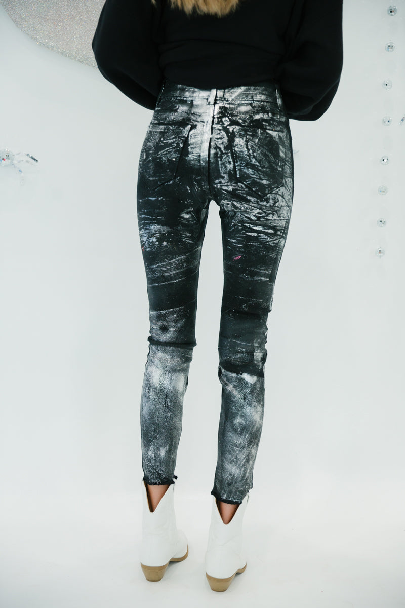 SILVER FOIL BLACK SKINNY JEANS gameday23 Judith March