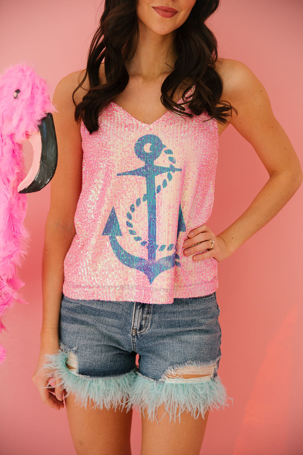 ANCHOR AWAY PINK SEQUIN TANK TANK Judith March