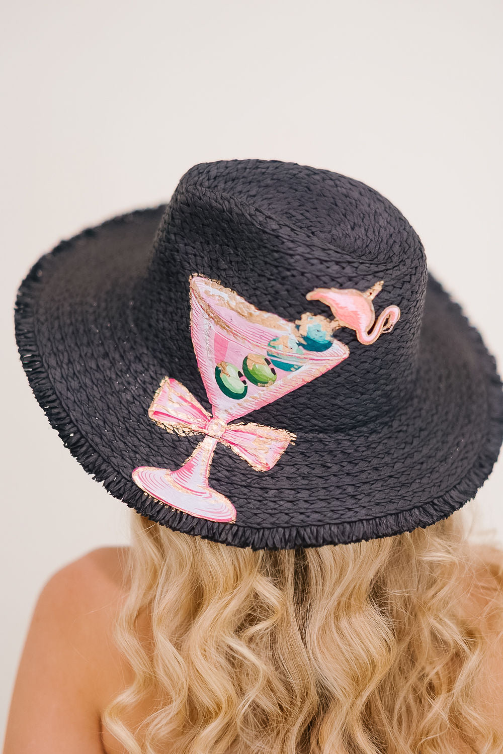 FLAMINGO MARTINI BLACK SUN HAT HAT Judith March