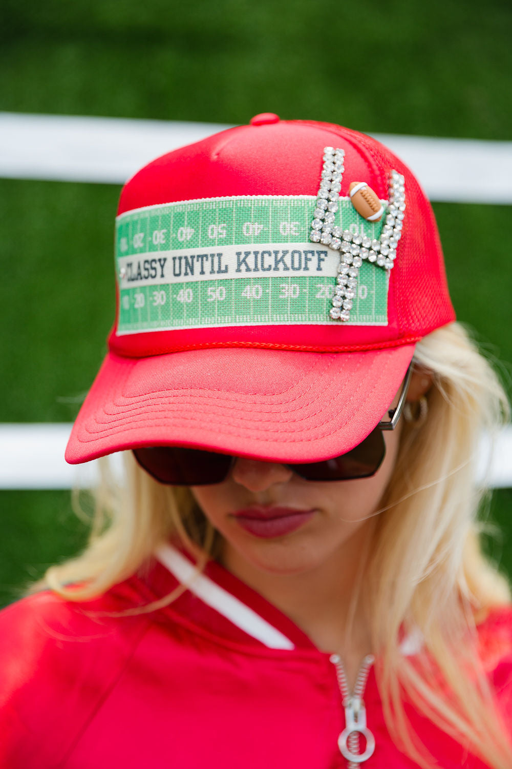 DOWN THE FIELD RED TRUCKER HAT TRUCKER HAT Judith March