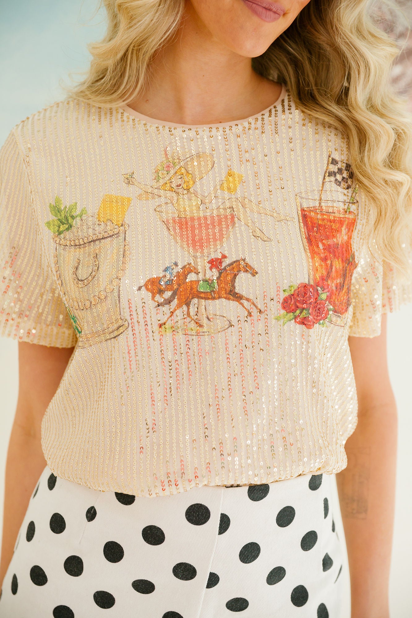 SIPS AT THE STAKES GOLD SEQUIN TOP TOP Judith March