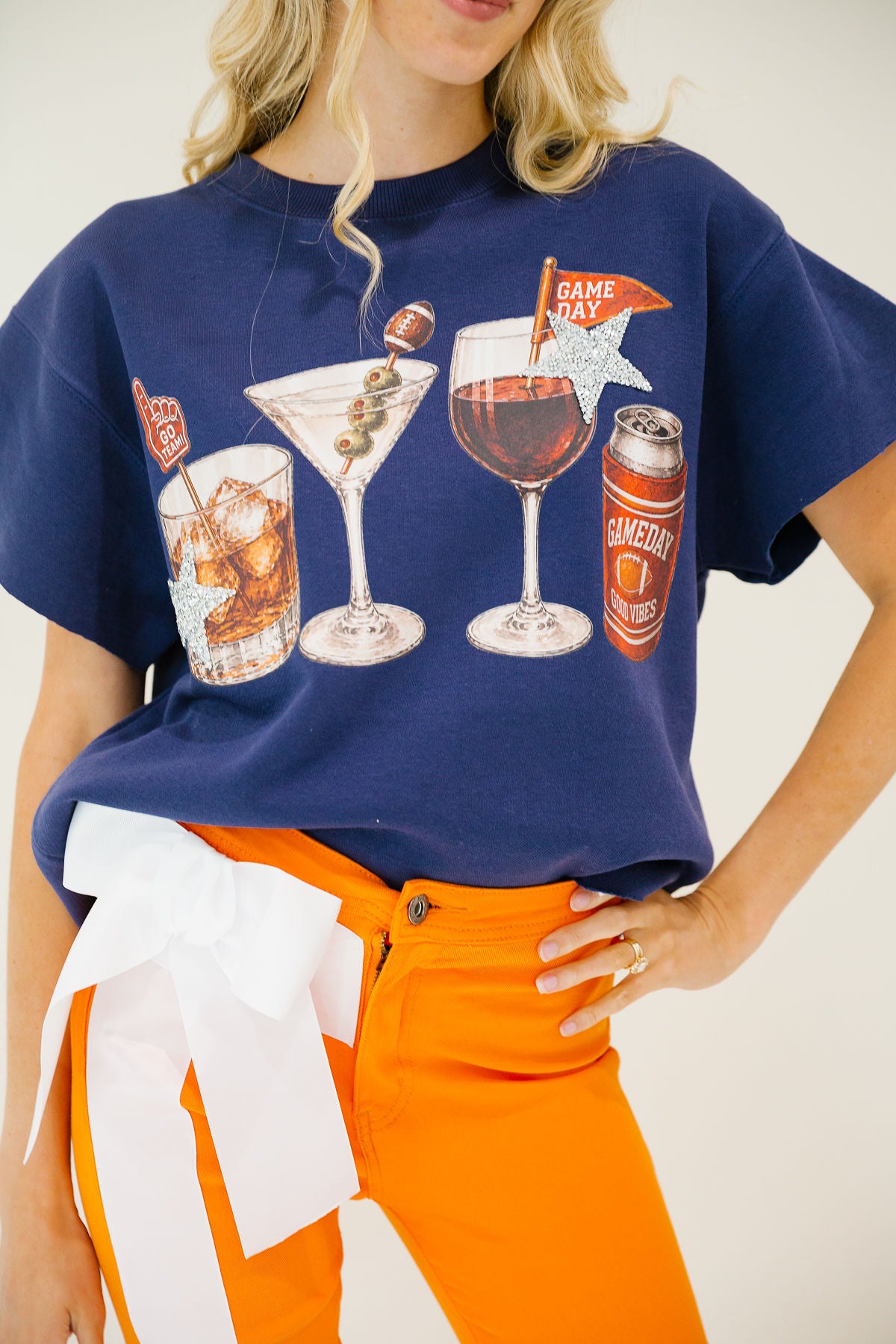 COCKTAILS & KICKOFFS NAVY PULLOVER PULLOVER Judith March